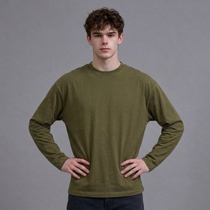 Men's 100% Cotton <b>Long</b> Sleeve T <b>Shirt</b> White O Neck Straight Fit Casual Basic <b>Tee</b> Wholesale Apparel Manufacturer Supplier - Product Image 6