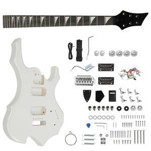 DIY Electric Guitar Kits 6-String Flame Shaped HSH Mahogany Body Maple Neck Accessories-White - Product Image 1