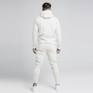 Men's <b>White</b> Hooded Tracksuit Full Zip Sweatshirt <b>Jogger</b> Set Solid Color Casual Wear Breathable Cotton Autumn Outfit - Product Image 2
