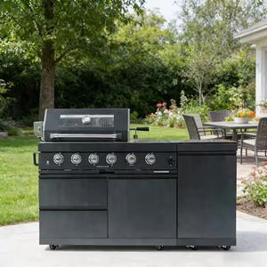 46 in. 4-<b>Burner</b> 72,000 BTU Stainless Steel Outdoor Kitchen <b>BBQ</b> Propane Grill Island, Rotisserie in Black - Product Image 1