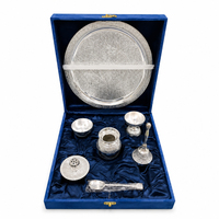 Ensemble de thali de pooja exclusif en laiton pur, artisanal, avec décor Meenakari, découpé sur mesure, exquis, assiette Aarti indienne moderne, cadeau de Diwali