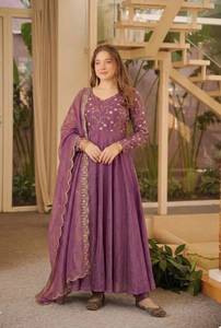 <b>Purple</b> Embroidered Viscose Silk Reversible Anarkali Salwar Kameez Women Ankle-Length Party <b>Dress</b> Ethnic Wedding Outfit - Product Image 3