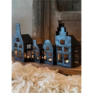 Support de bougie chauffe-plat en métal noir, motif silhouette de village, pour décoration de table de Noël, vente en gros - Product Image 2