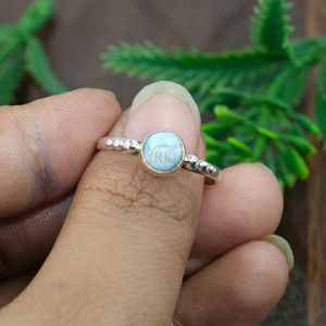 แหวนพลอยลาริมาร์ธรรมชาติ เงินแท้ 925 ทรงกลมแบบคาโบชอง แหวนทำมือประดับลูกปัด สไตล์โบโฮ เรียบง่าย เครื่องประดับสำหรับผู้หญิง ของขวัญ - Product Image 5