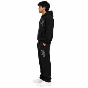 Sudaderas con capucha unisex personalizadas con logo impreso, estilo oversize y corte holgado, con cremallera, pedrería, 100% algodón, 500 g/m² de alto gramaje, chándal OEM - Product Image 4
