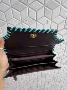 Cartera de mano de cuero de piel de vaca de diseñador, billetera tallada a mano, tarjetas de crédito de cuero de Color turquesa Vintage, regalos en efectivo - Product Image 6