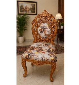 Silla de Comedor de Madera Maciza Hecha a Mano de Lujo, Tallado Real Ornamentado, Asiento Tapizado Floral Vintage - Product Image 1