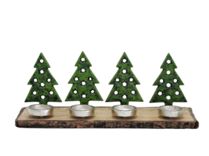 Porte-bougie décoratif en aluminium vert pour sapin de Noël avec base en bois, centre de table festif - Product Image 4