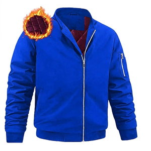 Men's Winter <b>Jacket</b> Full Zipper Stand Collar Thick <b>Fleece</b> <b>Lined</b> Heated Casual Outerwear Solid Color Polyester Wadding - Product Image 2