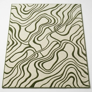 Tapis d'intérieur artisanal tufté vert ivoire, motif abstrait moderne, sur mesure, en laine/coton, avec envers en latex souple, luxe minimaliste, pour la décoration de la maison - Product Image 1
