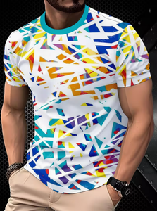 T-shirt à manches courtes pour homme, imprimé géométrique, coupe ajustée, col rond, vêtement décontracté, tissu tricoté en polyester imprimé par sublimation - Product Image 3