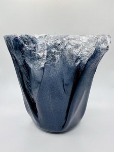 Midnight Blue Resin Flower <b>Vase</b> or Bowl – Glass Infused Sculptural Art Home Decor - Product Image 2