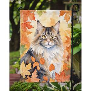 Forêt norvégienne chat automne feuilles multicolore décoratif cour drapeau bannière pour Patio illustration jardin taille pour boîte aux lettres parterres de fleurs - Product Image 3