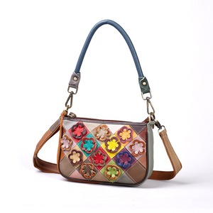 Ando Bag Genuine Cowhide Leather <b>Small</b> Crossbody Bag for Women Floral Applique Multicolor Patchwork Shoulder <b>Handbag</b> - Product Image 1