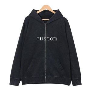 Sweat-shirt à capuche zippé tendance pour homme 2026, couleur unie, avec logo personnalisé, poche kangourou, en polaire, pour l'automne - Product Image 1