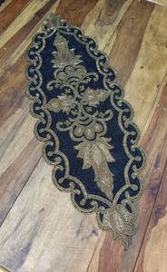 <b>Black</b> Gold Beaded Luxury Table <b>Runner</b> Fabric Handmade Eco-Friendly Durable Mats - Product Image 5