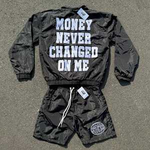 2026 Wholesale Sweat <b>Wind</b> <b>Breaker</b> Suits Screen Printed Full Zip Tracksuits Nylon Custom Mens Reflective Windbreaker Short Set - Product Image 6