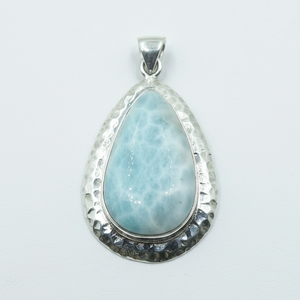 Natural Larimar Gemstone 925 Sterling Silver Handmade Hammered Design Teardrop Pendant <b>Boho</b> Statement Jewelry Gift For Women her - Product Image 1