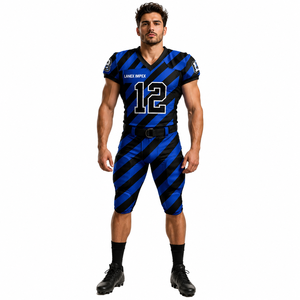 Ensemble de maillot et pantalon de football américain sur mesure de haute qualité pour hommes, bleu et noir rayé, en polyester respirant, pour l'entraînement - Product Image 3
