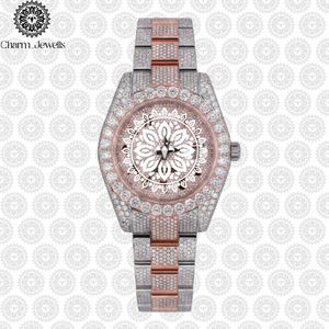 Charm Jewells Luxury <b>Men's</b> Stainless Steel <b>Watch</b> 40mm Case Mechanical Movement Diamond Accents Leather Band 10 Bar Water - Product Image 1