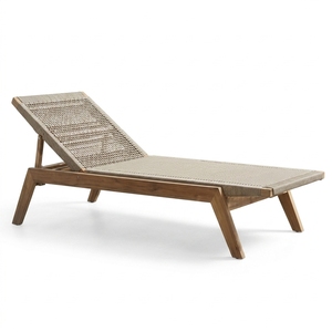 Teak wood outdoor sun lounger premium beach daybed adjustable wicker <b>pool</b> chair luxury <b>garden</b> patio reclining lounger furniture - Product Image 1