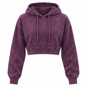 Custom Acid Wash Front <b>Lined</b> Short Zip-Up Stand <b>Hoodie</b> Women <b>Fleece</b> Polyester/Cotton Blend Breathable Eco-Friendly Casual Winter - Product Image 1