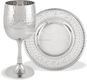 Ensemble de coupes à Kiddouch pour Shabbat, élégant et fait main, en acier inoxydable bicolore or et argent, avec sous-verre, sans BPA, étanche, 5,5 oz - Product Image 2