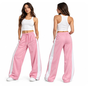 Custom Logo <b>Men</b> <b>Navy</b> Wide Leg Track Pants Contrast Side Stripe Panel Loose Fit Drawstring <b>Joggers</b> Streetwear Sweatpants Trousers - Product Image 3