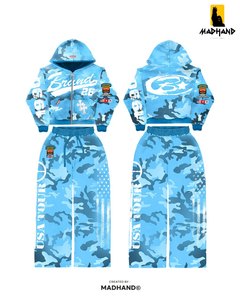 Custom Full Print Camo Tracksuit | <b>Studded</b> Zip Up Hoodie & Wide Leg Pants | OEM Streetwear Style Fleece Set Manufacturer - Product Image 4