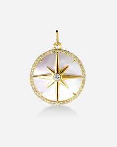 Collier pendentif étoile boussole en argent 925 avec diamant de laboratoire et nacre, bijoux fins, breloque personnalisée, cadeau de luxe, charm raffiné - Product Image 1