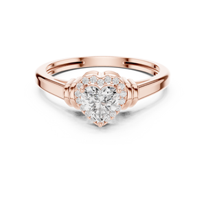 Bague Halo en Moissanite Taille Cœur pour Femme en Acier Inoxydable, Style Art Déco avec Épaule Cannelée, Solitaire et Accent, Bijoux de Mariée - Product Image 1