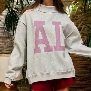 Mock Neck Custom Unisex Cotton Fleece Jesus Neck Crew Neck <b>Sweatshirt</b> <b>Embroidery</b> Chenille Letter Sorority Greek Apparel Ladies - Product Image 4