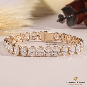 Pulsera de tenis unisex de oro macizo de 14k con diamantes CVD cultivados en laboratorio, corte ovalado, 20 TCW, claridad VVS-VS, color D-E-F, ideal para fiestas. - Product Image 1