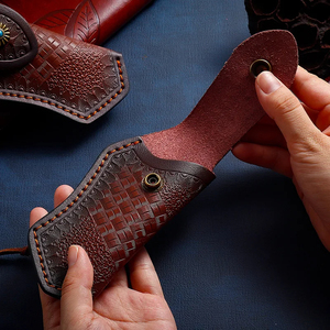 Handmade <b>Leather</b> <b>Pouch</b> Folding Knife Sharp Folding Blade <b>Leather</b> <b>Pouch</b> Wooden Grip Camping Hiking Outdoor Pocket Equipment - Product Image 5