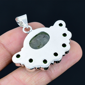 Pendentif demi-fleur en pierre précieuse de préhnite, turquoise vert cuivré, collier floral, bijoux plaqués argent, bijoux pour femmes - Product Image 3