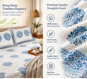 Parure de lit 3 pièces en coton imprimé pigmenté 200TC, durable, de luxe léger, motif floral bleu, style indien pour chambre à coucher - Product Image 2