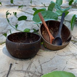 Disposable Polished <b>Coconut</b> <b>Shell</b> Bowl Combo Spoon Eco-Friendly Bohemian Design Camping Custom Logo Option Bowl Diameter 12-13cm - Product Image 5