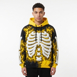 Sweat-shirt à capuche pour homme Dumela, imprimé squelette en relief, coupe ample, jaune, noir, camouflage, streetwear, vêtements d'automne - Product Image 6
