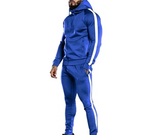 Trending Men's Blue Solid Full Zip Hooded <b>Tracksuit</b> Casual Breathable Polyester Sweatshirt Pants Set Regular Fit Autumn Wear - Product Image 6
