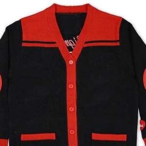 Cárdigan de Punto Negro y Rojo para Mujer, Cuello en V, Manga Larga, Botones en Contraste, Bolsillos Delanteros, Estilo Clásico Informal para Todas las Temporadas - Product Image 4