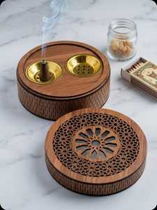 Skill Artisan Religious Wooden Incense <b>Burner</b> Carved Thread Design Bamboo Hollow Eco-Friendly Durable All-Season Home Use Indian - Product Image 5