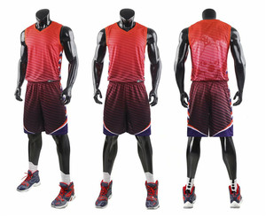 Ensemble de maillots de basket-ball pour hommes imprimés par transfert thermique, col en V, sans manches, évacuation de l'humidité, couleur dégradée, uniforme coupe classique, personnalisable - Product Image 2