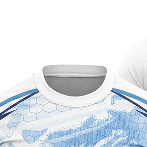 Custom Sublimated Unisex Soccer Jersey Crew Neck Short Sleeve Lightweight White Blue Geometric Print Moisture Wicking <b>Polyester</b> - Product Image 2