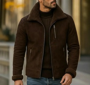 Chaqueta de aviador de gamuza marrón para hombre - Abrigo hecho a mano. - Product Image 1