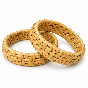 Bracelets géométriques en rotin tressé faits à la main, couleur naturelle, unisexe, respectueux de l'environnement, bijoux tendance - Product Image 3