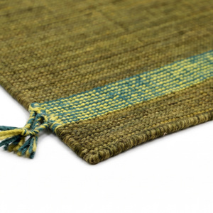 Alfombra de Lana Verde Oliva Sólida con Rayas en Tono Óxido, Minimalista, Hecha a Mano, Antideslizante y Ecológica para Sala de Estar u Hotel - Product Image 6