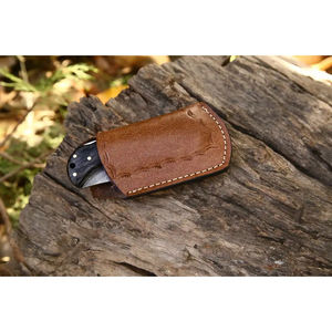 Cuchillo de bolsillo multifuncional Burraq DIY personalizado OEM hecho a mano de acero de Damasco de 8 pulgadas con hoja recta, mango de madera y funda de cuero - Product Image 5