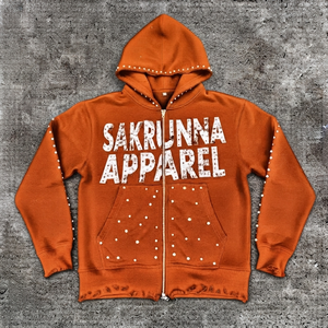 Nouvelle veste polaire décontractée unisexe 100 % coton, coupe oversize, écologique, verte automne, à capuche, zippée, avec logo en strass et poches - Product Image 6