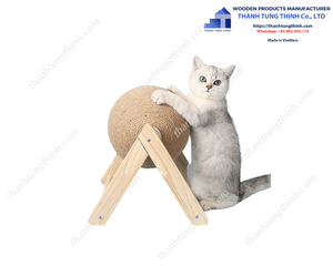 Wooden <b>Cat</b> <b>Scratching</b> <b>Post</b> With Rope And Hanging Toys Freestanding <b>For</b> <b>Cats</b> Cute Design Made in Vietnam - Product Image 5