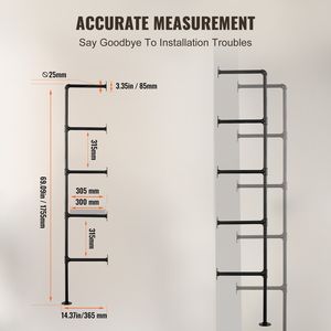 Scaffale Industriale a 5 Ripiani in Legno Rustico con Tubi, 2 Pezzi, 30 cm, Montaggio a Parete, Mensola Galleggiante per Libri e Oggetti - Product Image 6